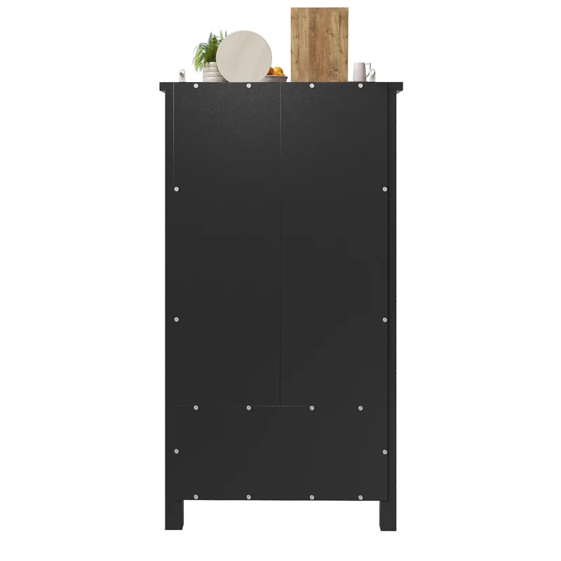 Tomomania Buffet de cuisine haut 80x40x140cm noir/blanc – Armoire de rangement multifonction en MDF, 5 tiroirs, 2 portes, style rétro moderne