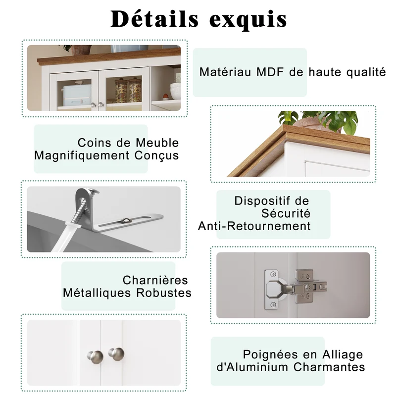 Subcantor Buffet haut 104x40x180cm blanc en MDF avec LED, style moderne, étagères réglables, vitrine et porte coulissante