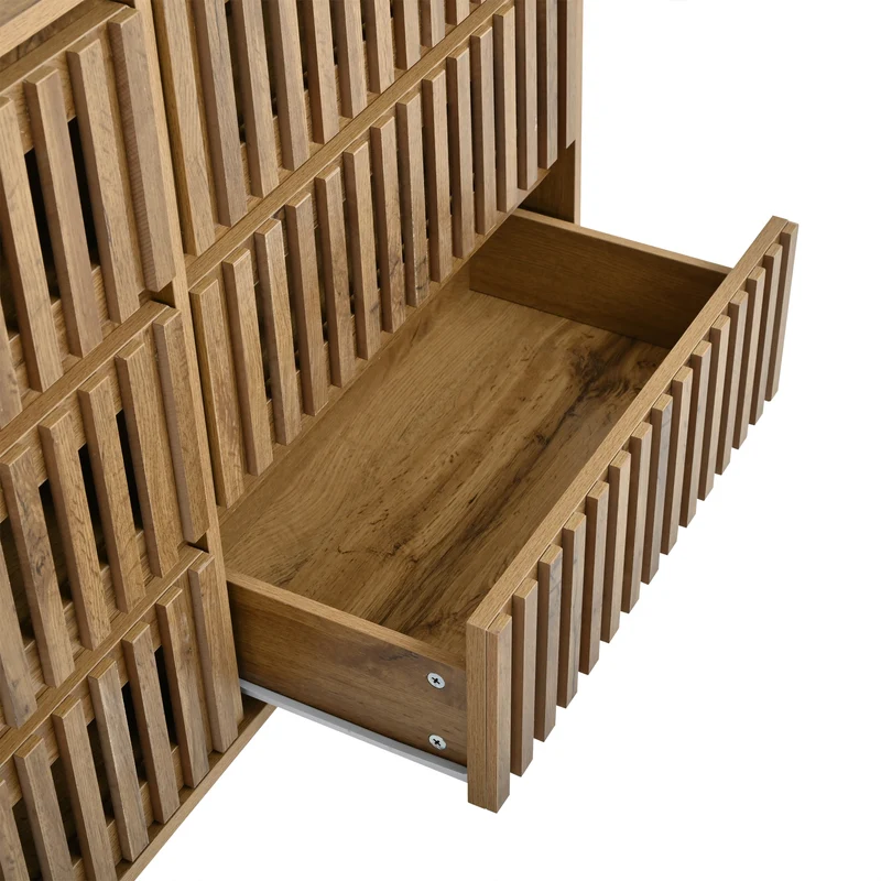 Buffet effet bois 6 tiroirs, style cannage 120x40x81cm RUSTICPANELHOME