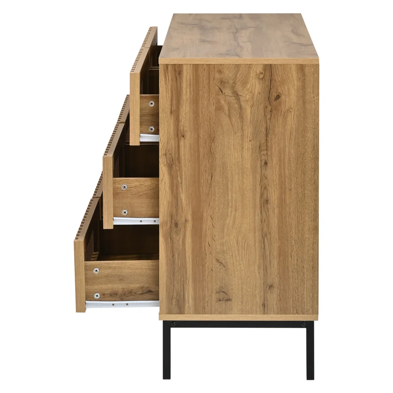 Buffet effet bois 6 tiroirs, style cannage 120x40x81cm RUSTICPANELHOME