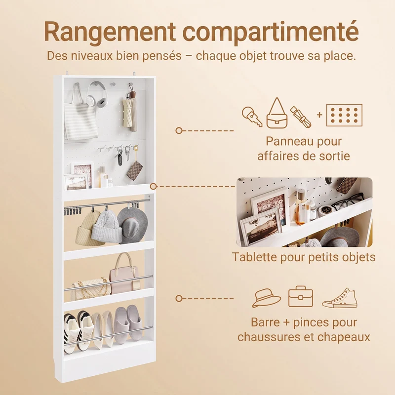 SoBuy FHK39-W Porte-Manteaux Mural Ultra-Fin avec Étagère à Chaussures – Vestiaire Design 12 cm – 70×12×190 cm, Blanc