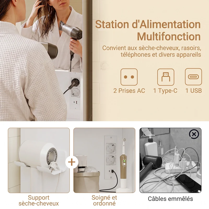 SoBuy BZR240-E-W Colonne de Salle de Bain Étroite avec Miroir et Éclairage – Prise Intégrée et Port USB-A, 2 Tiroirs – 30×30×180,5 cm, Blanc