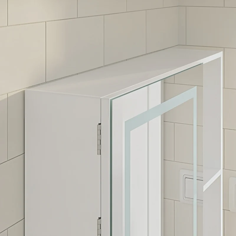 SoBuy BZR239-E-W Armoire Miroir de Salle de Bain avec LED et Prises – Meuble Mural, Étagères – 60×15,5×60 cm, Blanc