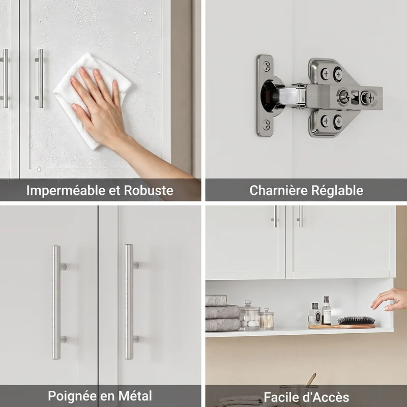 SoBuy BZR233-W Armoire Murale 2 Portes avec Étagère Réglable – Meuble Suspendu Salle de Bain – 90×70×28,5 cm, Blanc