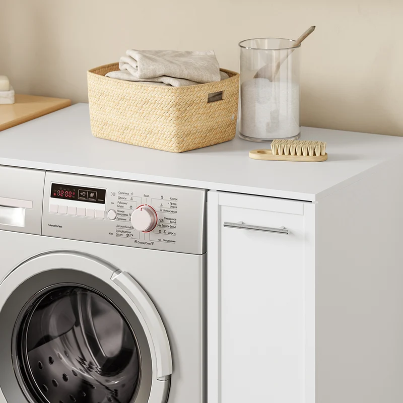 SoBuy BZR229-W Meuble Lave-Linge avec Porte et Tiroir Coulissant – Armoire de Buanderie Encastrable – 90×60×88 cm, Blanc