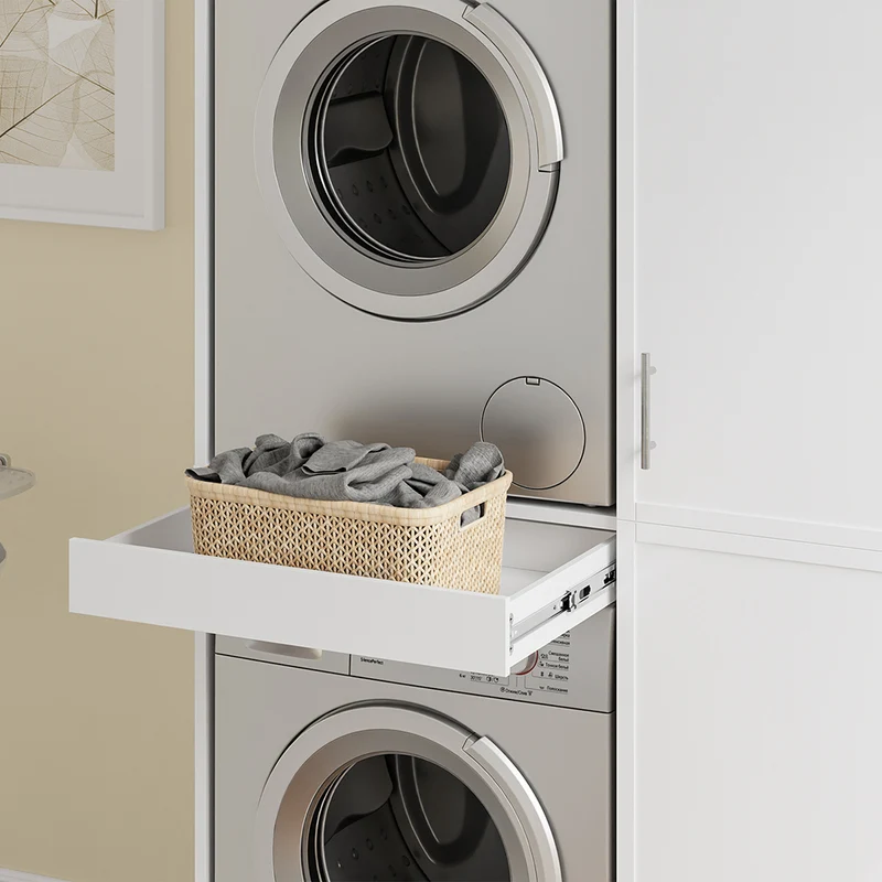 SoBuy BZR231-W Meuble Lave-Linge et Sèche-Linge avec Armoire – Tiroir, Étagères Réglables – 110×60,1×186 cm, Blanc