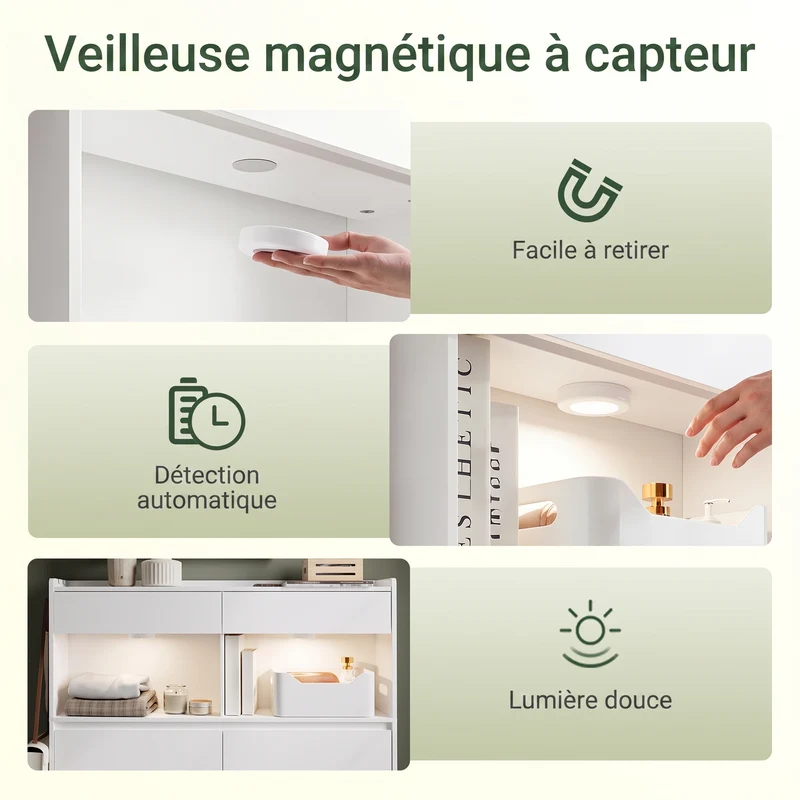 SoBuy FSR224-E-W Meuble à Chaussures Étroit avec LED et 2 Tiroirs – Abattants, 12 Paires – 98×19×120 cm, Blanc