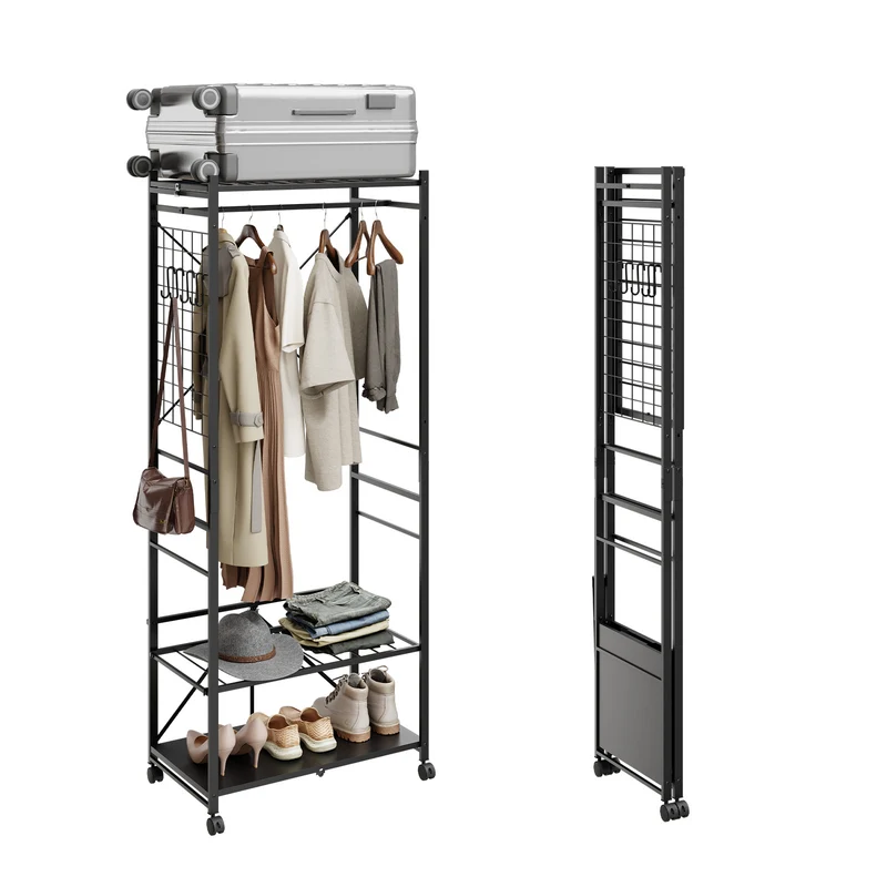 SoBuy KLS22-SCH Vestiaire d'Entrée Industriel avec Étagères Réglables – Métal Noir, Crochets – 70×38×175 cm, Noir