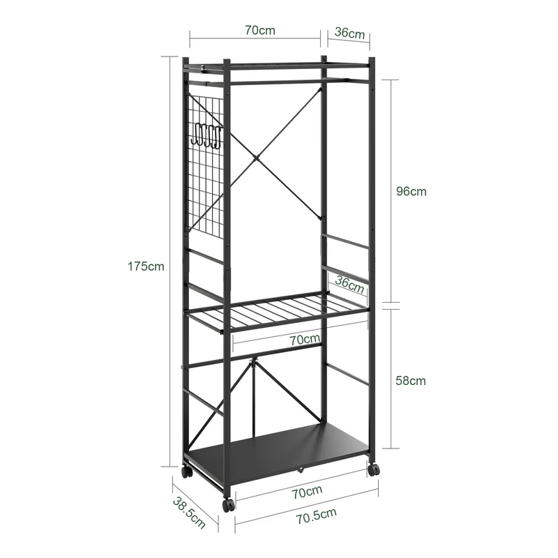 SoBuy KLS22-SCH Vestiaire d'Entrée Industriel avec Étagères Réglables – Métal Noir, Crochets – 70×38×175 cm, Noir