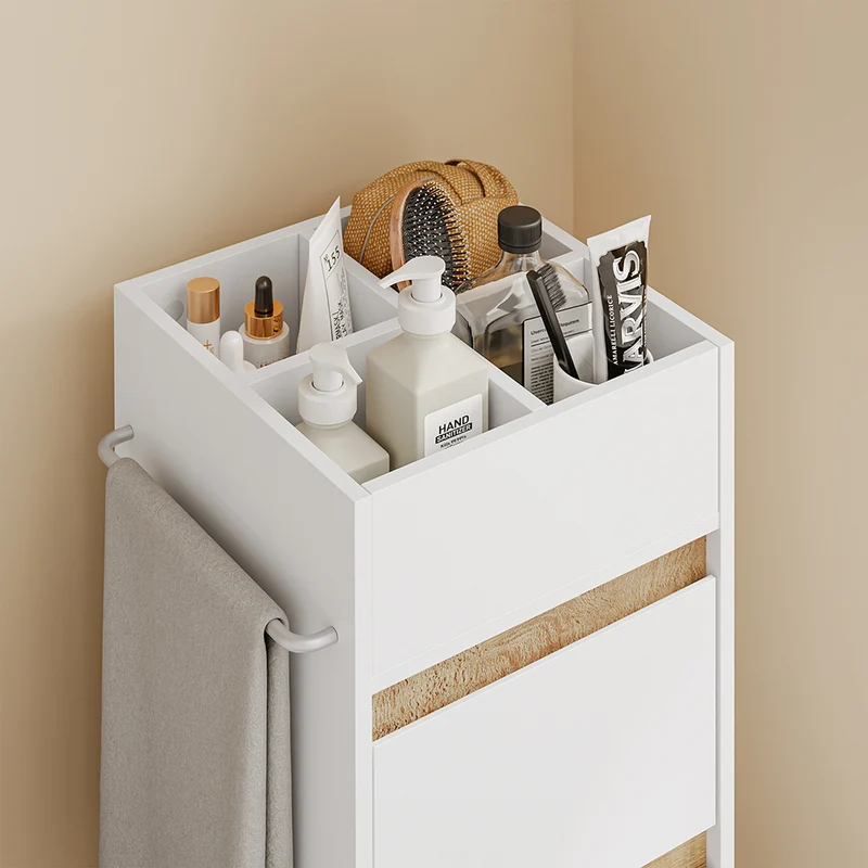 SoBuy BZR225-WN Colonne de Salle de Bain sur Roulettes avec Tiroir – Porte et Étagère, Rangement Vertical – 33×30×91 cm, Blanc