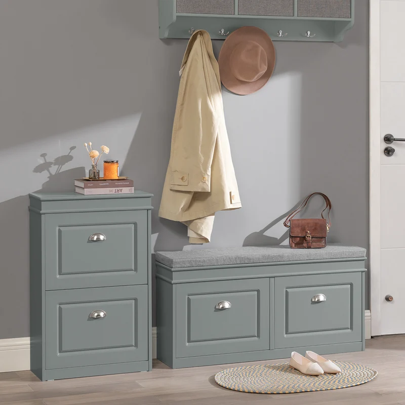 SoBuy FSR78-HG Armoire à Chaussures 2 Abattants Slim 24cm – 8 Paires, Dos Aéré, FSC®, Gris, 54x24x83 cm