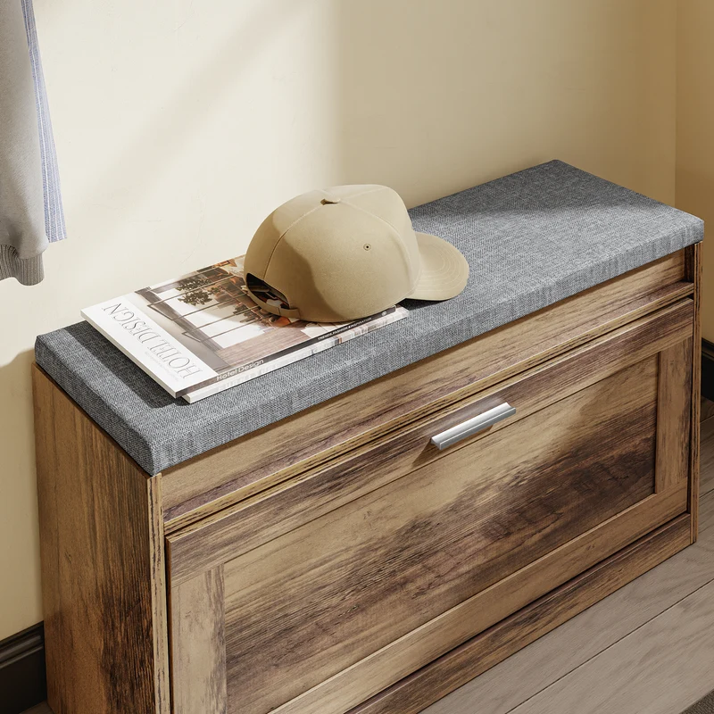 SoBuy FSR218-F Banc à Chaussures avec Coussin Amovible et 1 Abattant – Slim 24 cm, 6-8 Paires, Charge 123 kg – Bois et Gris
