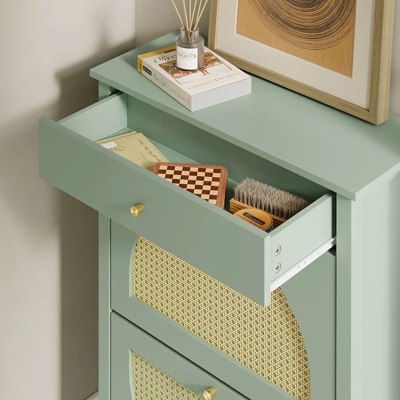 SoBuy FSR223-GR Armoire à Chaussures Cannage 2 Abattants et 1 Tiroir – 12 Paires, Meuble d'Entrée – 62×25×97 cm, Vert