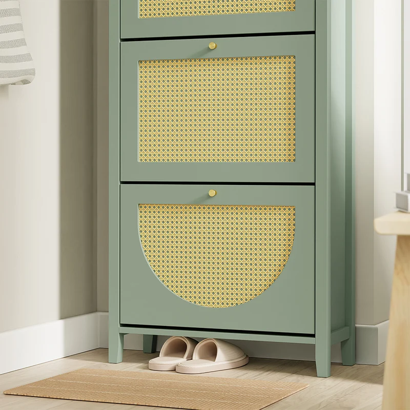 SoBuy FSR222-GR Armoire à Chaussures 3 Abattants en Rotin – 12 à 18 Paires, Style Scandinave – 62×25×121 cm, Vert