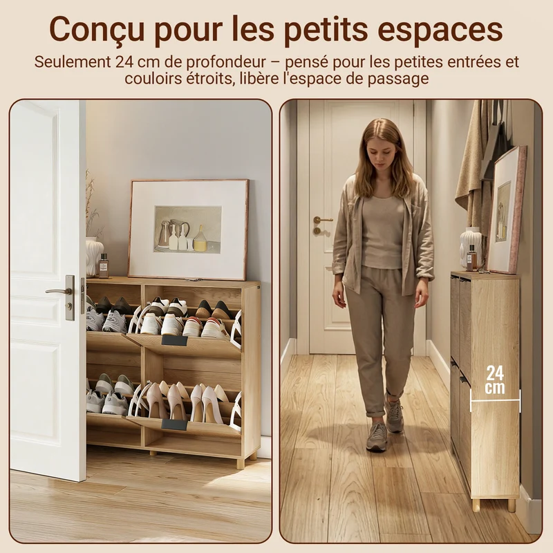 SoBuy FSR214-N Meuble à Chaussures Compact 24 cm de Profondeur – Naturel