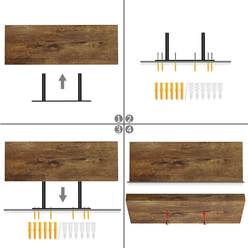 Lot de 4 étagères murales flottantes pour chambre, salon et cuisine - Noir/Blanc/Couleur feu