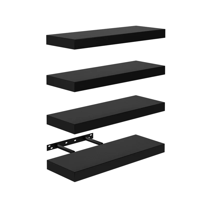 Lot de 4 étagères murales flottantes pour chambre, salon et cuisine - Noir/Blanc/Couleur feu