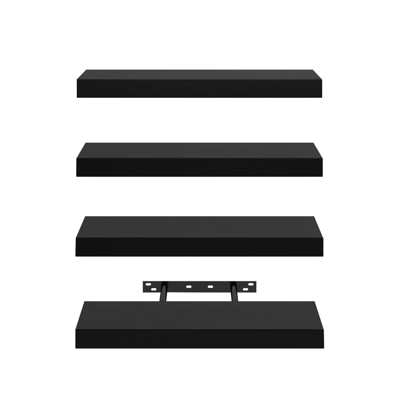 Lot de 4 étagères murales flottantes pour chambre, salon et cuisine - Noir/Blanc/Couleur feu