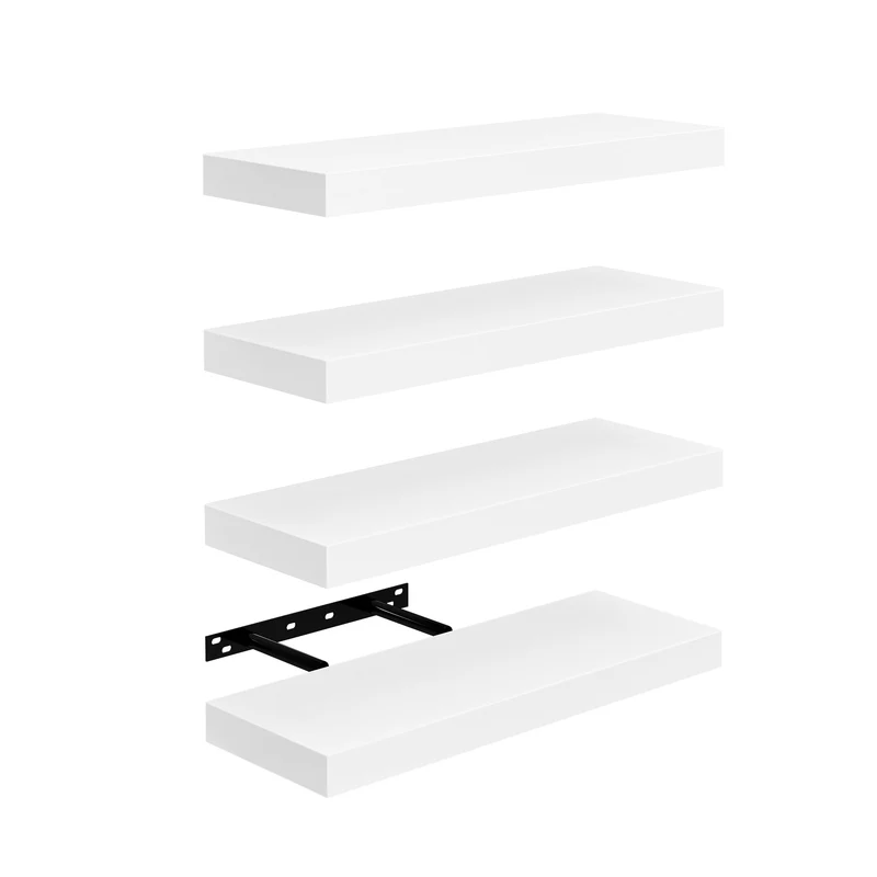 Lot de 4 étagères murales flottantes pour chambre, salon et cuisine - Noir/Blanc/Couleur feu