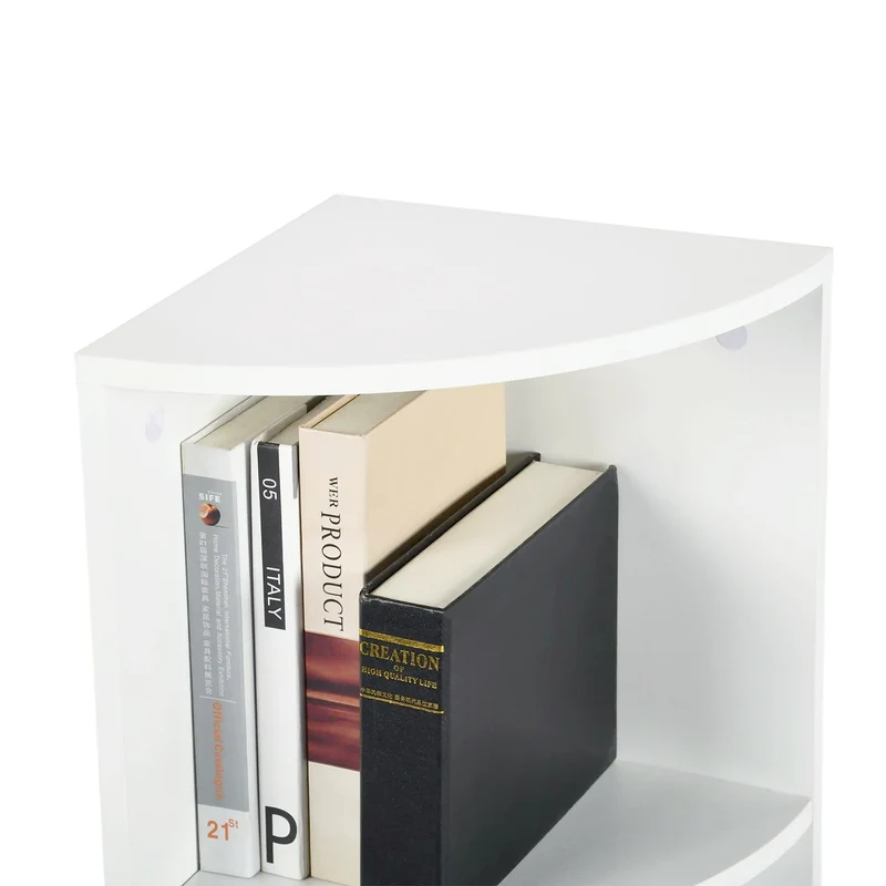 Étagère d'angle blanche à 5 niveaux, design en éventail, petite bibliothèque moderne 130 cm - HOBART