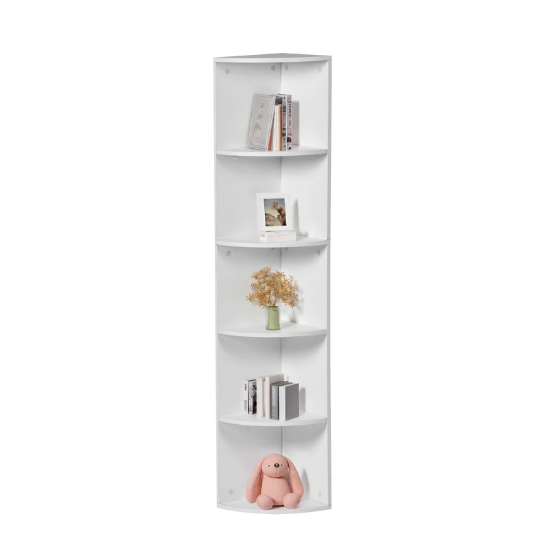 Étagère d'angle blanche à 5 niveaux, design en éventail, petite bibliothèque moderne 130 cm - HOBART