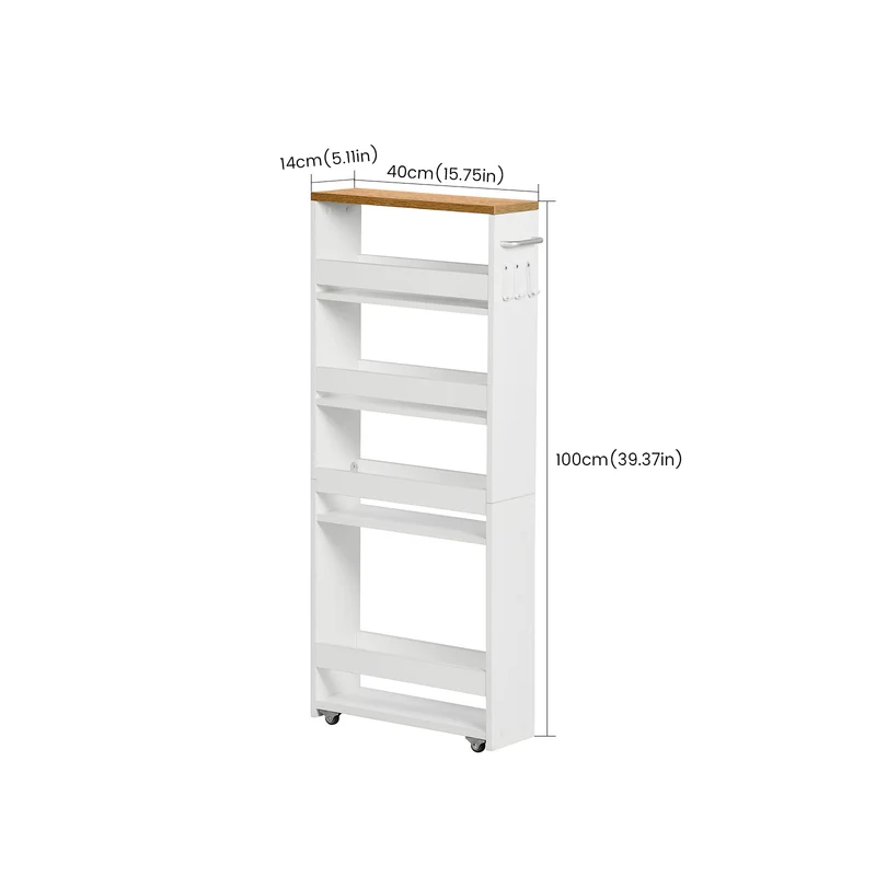 Chariot de rangement à roulettes fin à 5 niveaux - Chariot de cuisine étroit avec roulettes, blanc - BOCA