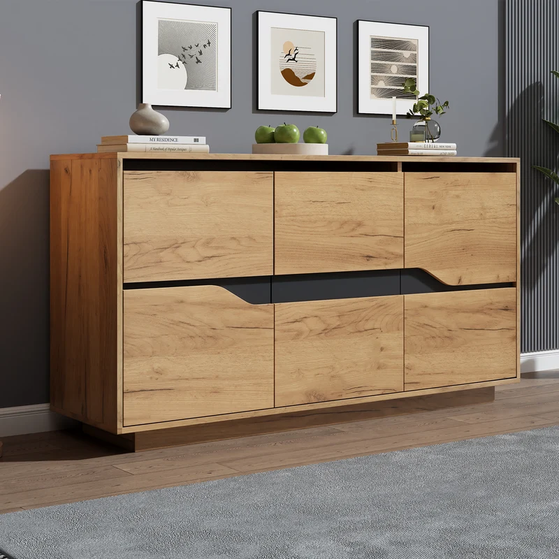 Buffet industriel effet bois et noir 3 portes 140x40x70 cm RIFTZORVAKYNOR