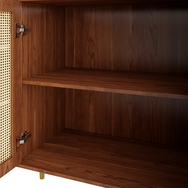 Buffet rétro effet bois 2 portes en rotin et 6 tiroirs 160x40x90 cm STARLEAF