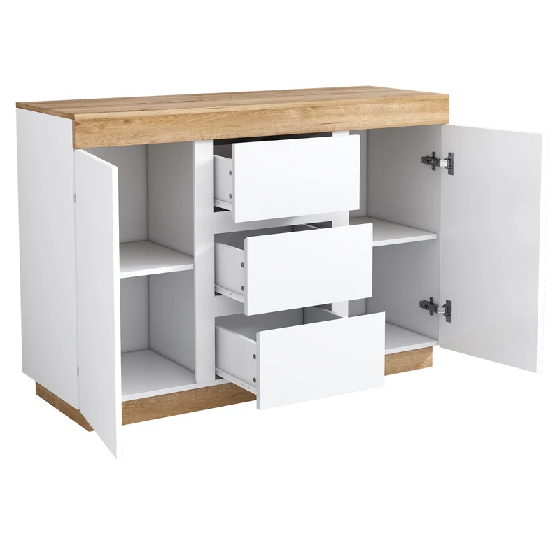 Buffet blanc et effet chêne 3 tiroirs 2 portes 120,5 * 40,2 *82,5 cm CASCADEORBIT