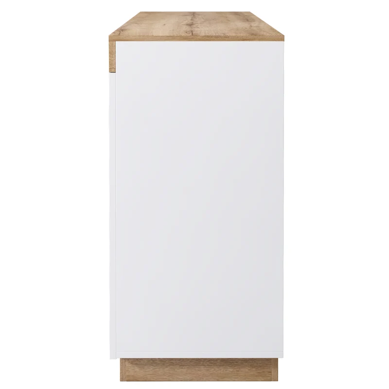 Buffet blanc et effet chêne 3 tiroirs 2 portes 120,5 * 40,2 *82,5 cm CASCADEORBIT