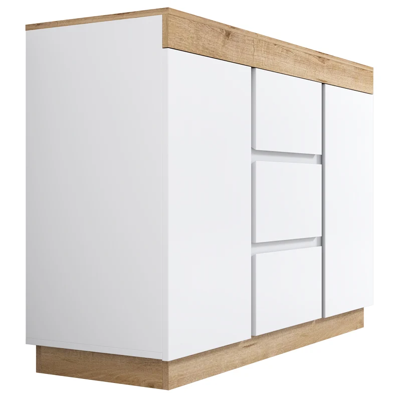 Buffet blanc et effet chêne 3 tiroirs 2 portes 120,5 * 40,2 *82,5 cm CASCADEORBIT