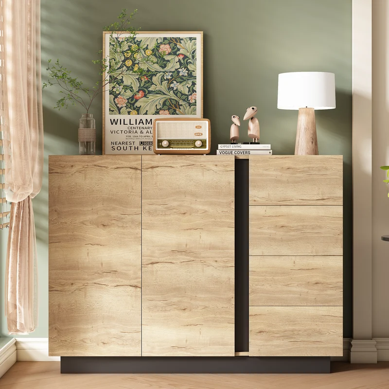 Buffet effet bois 2 portes 4 tiroirs 120x35,5x90,5 cm SOLSTICELRE