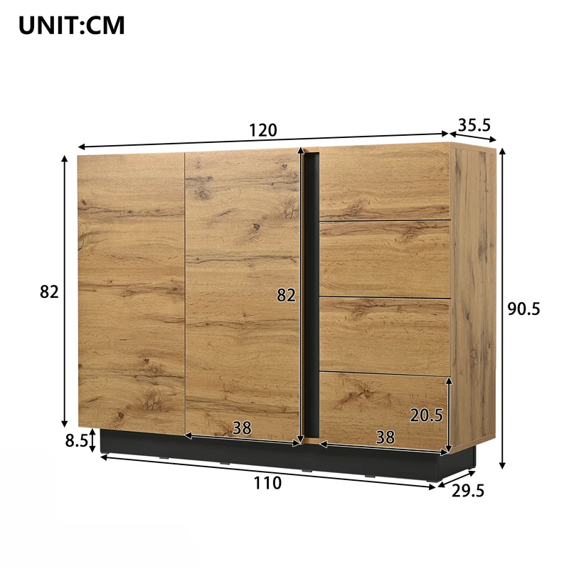 Buffet effet bois 2 portes 4 tiroirs 120x35,5x90,5 cm SOLSTICELRE