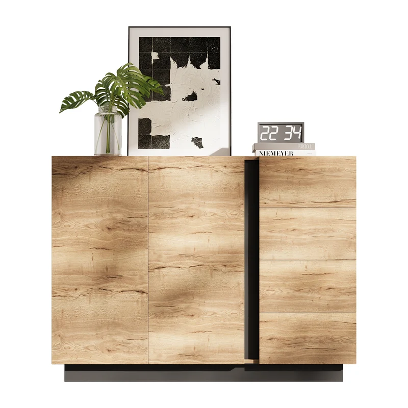 Buffet effet bois 2 portes 4 tiroirs 120x35,5x90,5 cm SOLSTICELRE