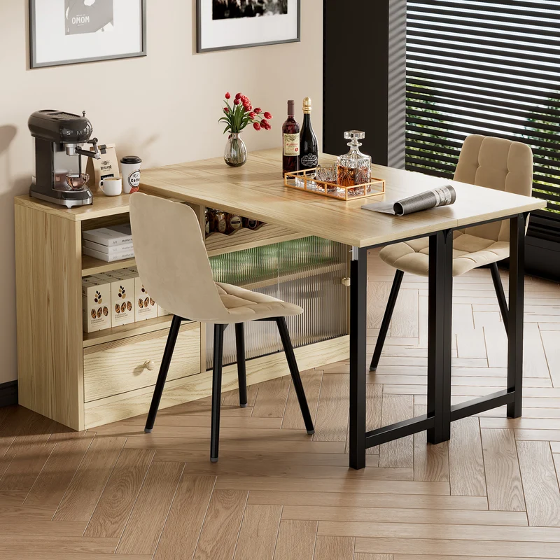 Table à salle à manger pliante et extensible avec meuble de rangement pivotant 360° SYNTROPHY
