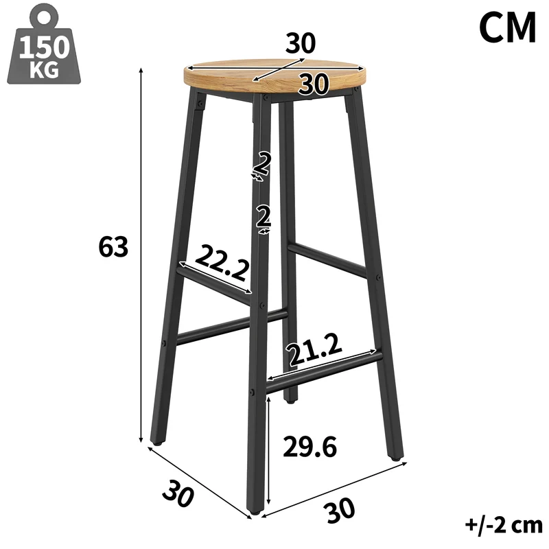 Lot de 2 tabourets de bar industriel effet bois 63cm, pieds métal noir MODERNLINENELITE