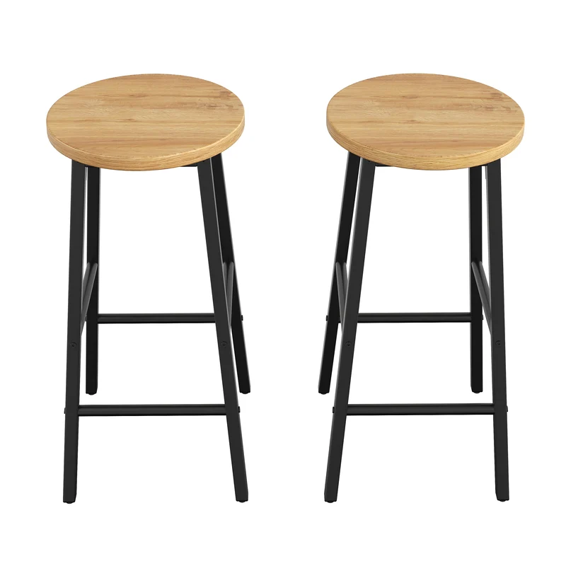 Lot de 2 tabourets de bar industriel effet bois 63cm, pieds métal noir MODERNLINENELITE