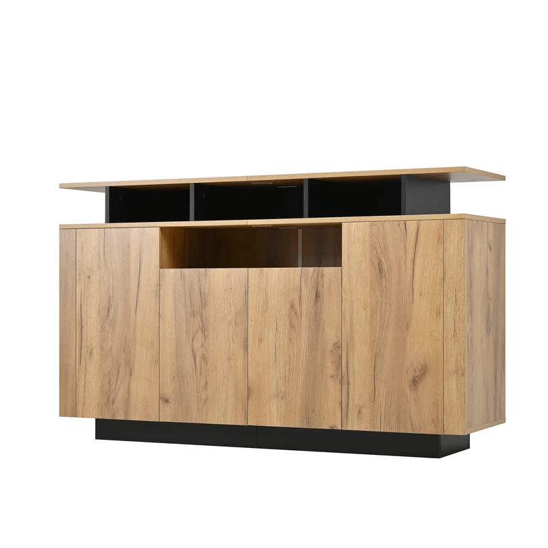 Buffet effet bois naturel 4 niches ouverts 4 portes 140x40x85cm TERRALCA