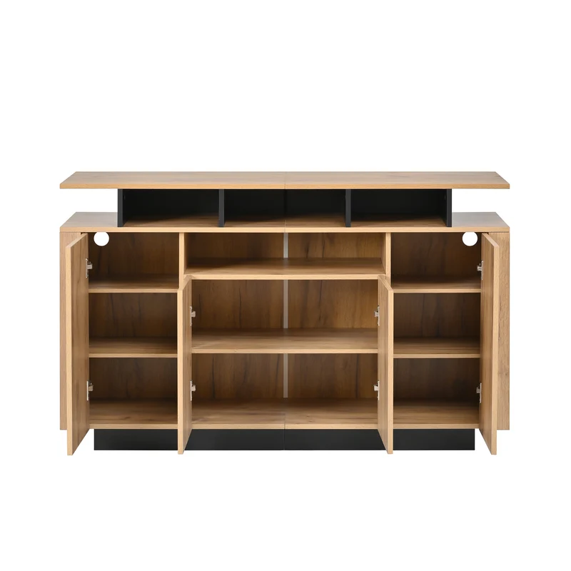 Buffet effet bois naturel 4 niches ouverts 4 portes 140x40x85cm TERRALCA