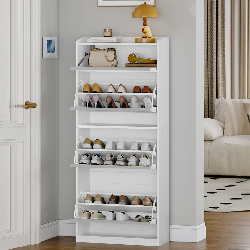 Meuble à chaussures étroit 3 abattants blanc