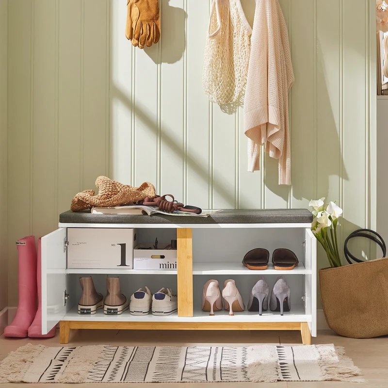 Banc à chaussures 4 compartiments avec assise