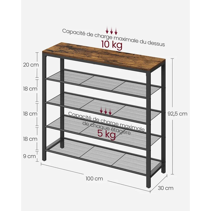 Étagère moderne 4 niveaux 100 x 30 x 92,5 cm