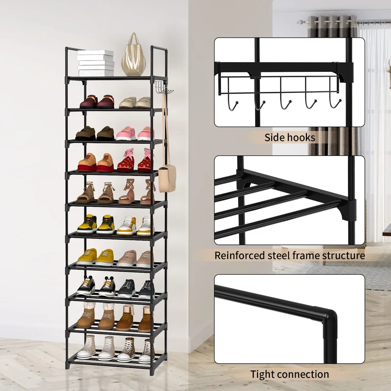 Étagère à chaussures noire 10 niveaux 175 cm