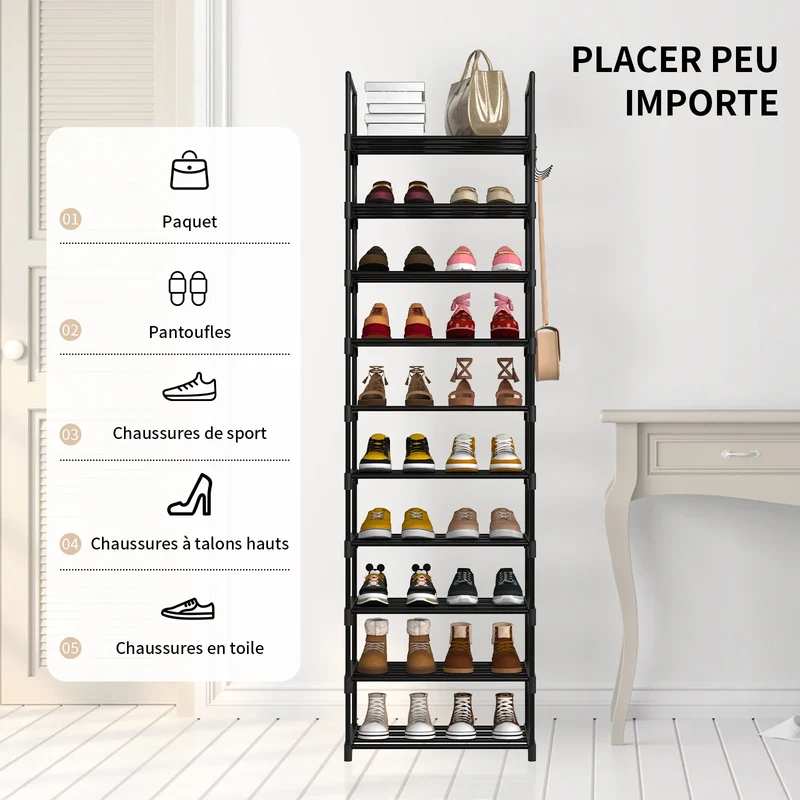 Étagère à chaussures verticale 10 niveaux