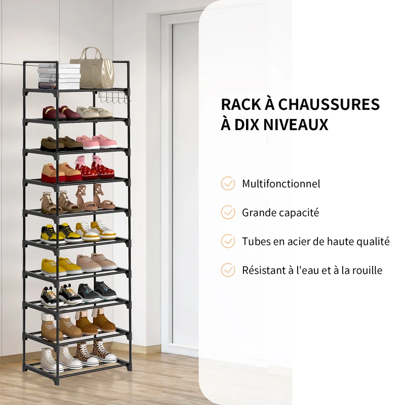 Étagère à chaussures verticale 10 niveaux