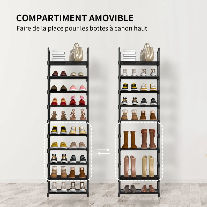 Étagère à chaussures verticale 10 niveaux