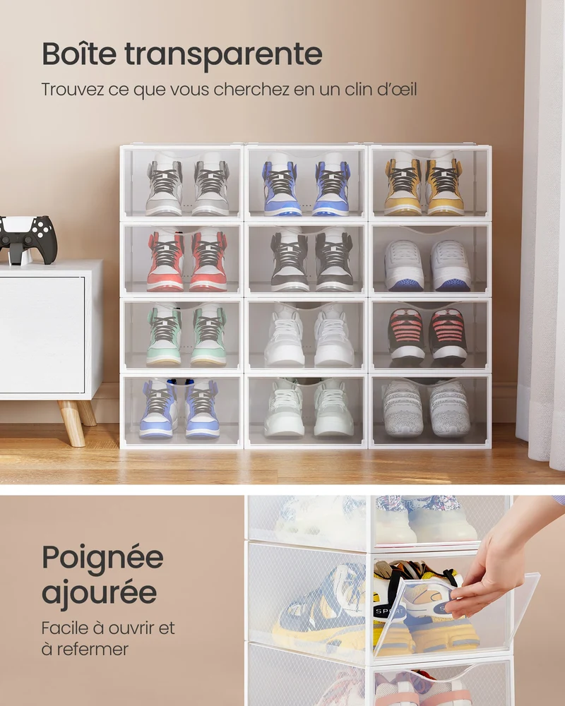 Boîte à chaussures transparente à porte frontale lot 12