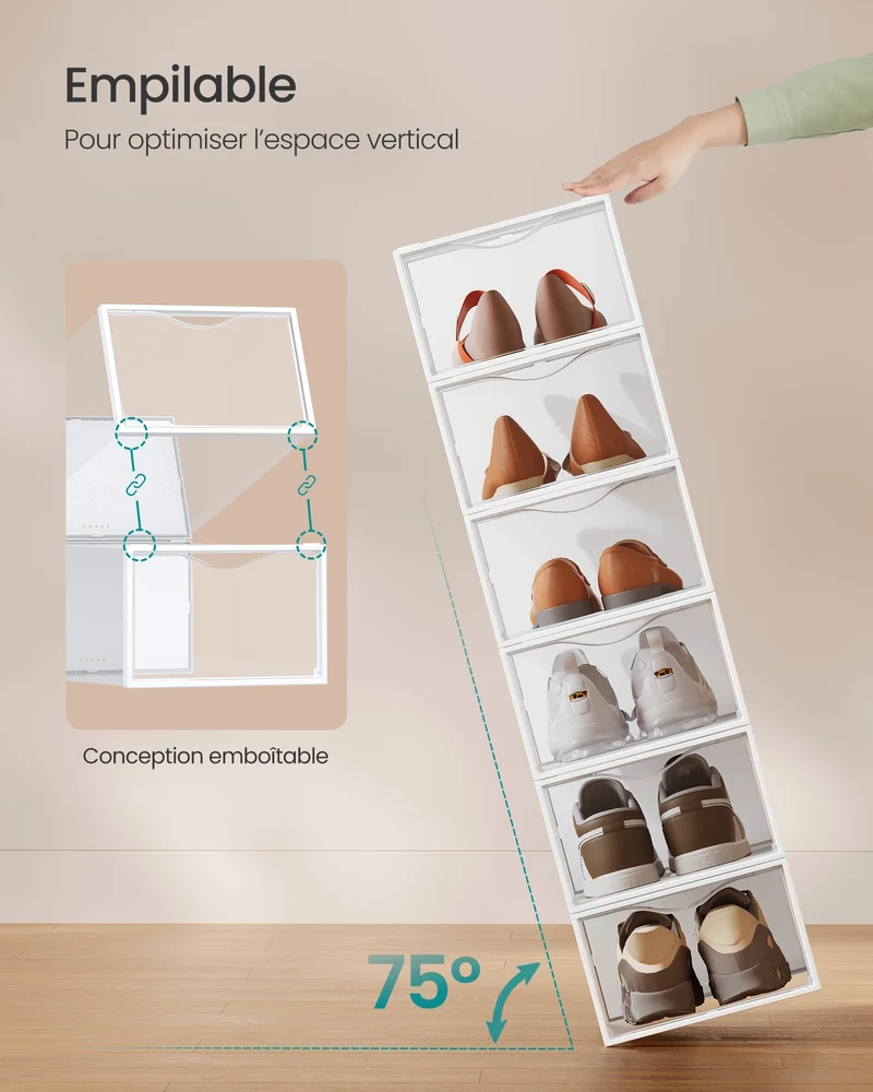 Boîte à chaussures transparente à porte frontale lot 12