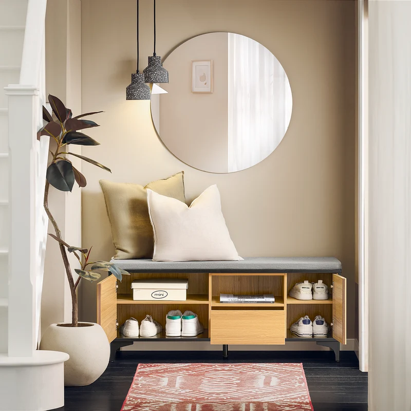 SoBuy FSR175-N Banc de Rangement, Banc à Chaussures, avec 1 Coussin Rembourré, 1 Tiroir et 2 Portes pour Entrée