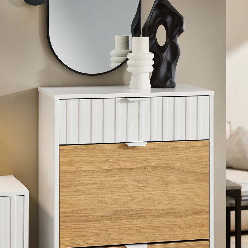 SoBuy FSR174-WN Armoire à Chaussures 2 Abattants et 1 Tiroir, Rangement pour Entrée Couloir – 60x35x110 cm, Blanc et Naturel